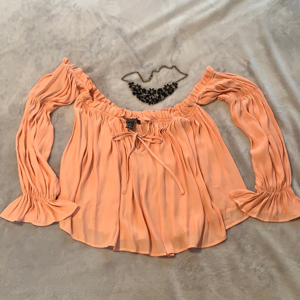 Forever 21 Smocked Ruffled Off The Shoulder Blouse Size XS